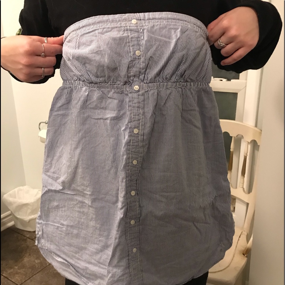 Garage Blue and white striped strapless shirt